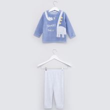 Textured T-shirt and Striped Pyjama Set MEDIUM BLUE