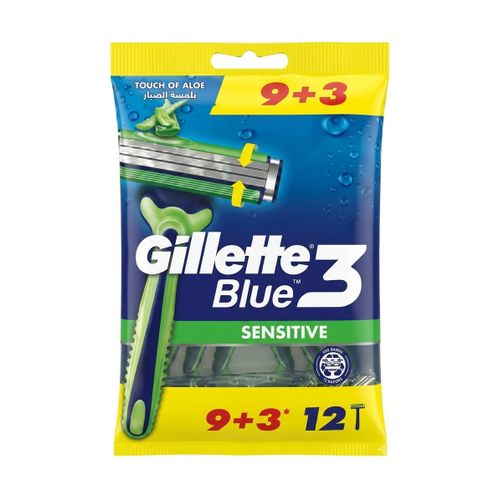 Blue 3 Sensitive Disposable Razors with Touch of Aloe Value Pack 9+3 Free - 12 Razors