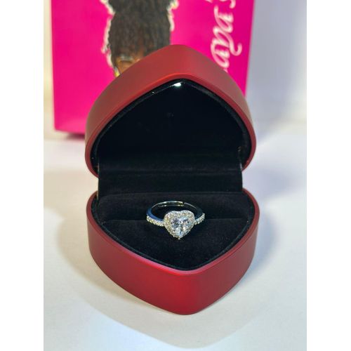 adjutable silver color Heart Ring with Small Zircon Pure Stainless Steel Silver Plated with LED red heart box