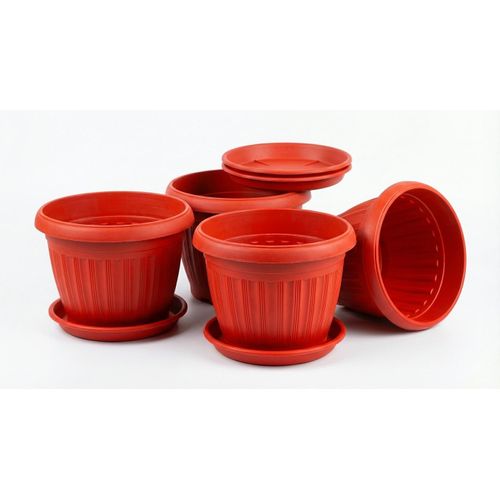 Plastic plant pot with saucer, 20 cm - Decorative flower pot for indoor and outdoor plants, suitable for houseplants, herbs, flowers, balconies, and home gardens - Red color