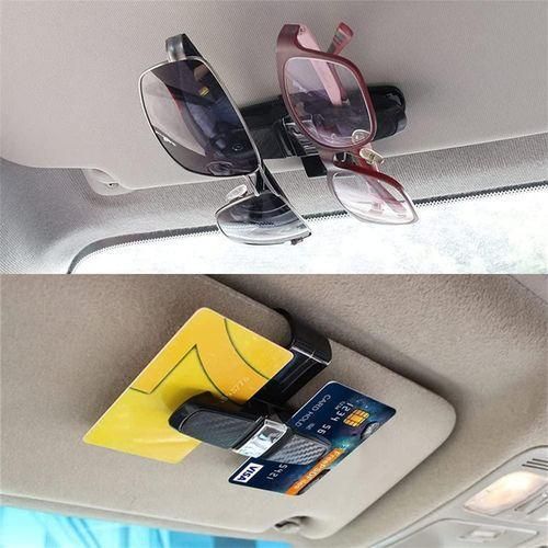 Car Sun Visor Sunglasses Holder Clip – Dual-End Organizer with 180° Rotation, Carbon Fiber Finish, Holds Two Pairs, Portable Car Eyewear Storage