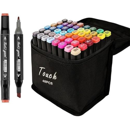 Touch Cool Alcohol Marker Set, 48 Pieces, Dual-Tip Art Markers, Broad & Fine Tips for Drawing, Coloring & Illustration for Adults (48-Piece Art Marker Set), Black