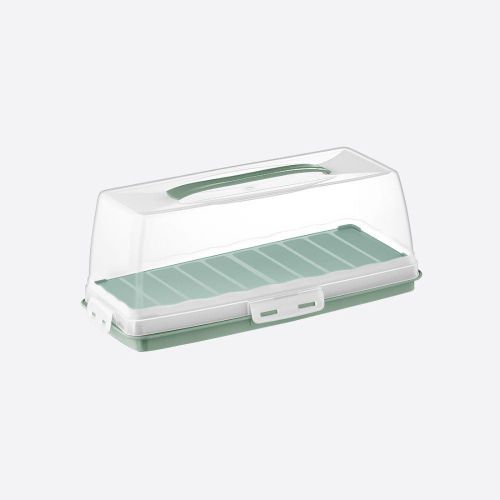 Rectangular Baton Cake Carrier, Plastic Cake Storage Box With Lid And Carry Handel, For Storing Loaf, Cake, Bread, Transparent (Green)