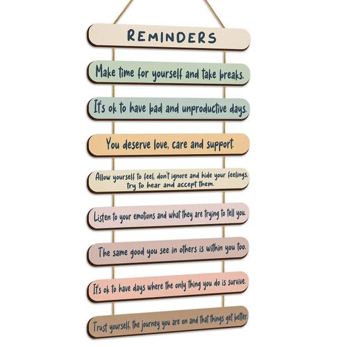 Mental Health Reminders Wooden Hanging Wall Art Room Decor Positive Psychology Affirmations Feelings Wall Pediments for Home Counseling Office Students Classroom Cute Color