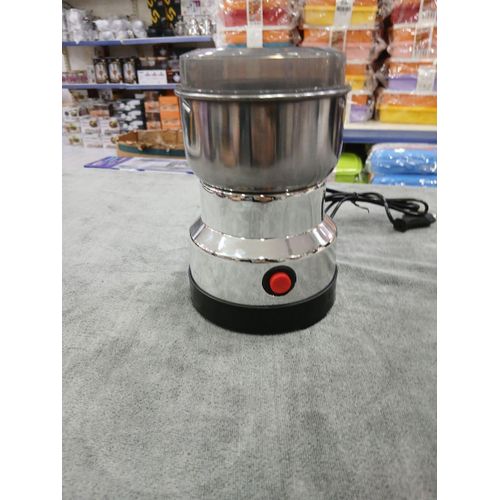 Electric Coffee and Spice Grinder, Stainless Steel, Silver and Black, Red Button, Clear Lid