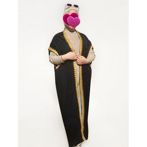 Gold Stitched Edges short Sleeves Black Kaftan