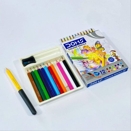 Wood Pens - 12 Short Colors + Sharpener - Wood - Assorted Colors