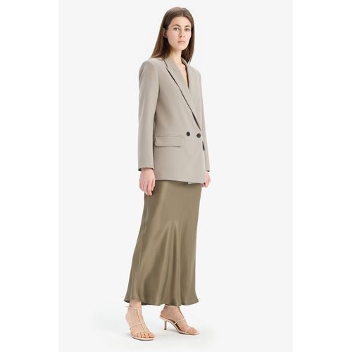 A Cut Satin Normal Waist Midi Skirt