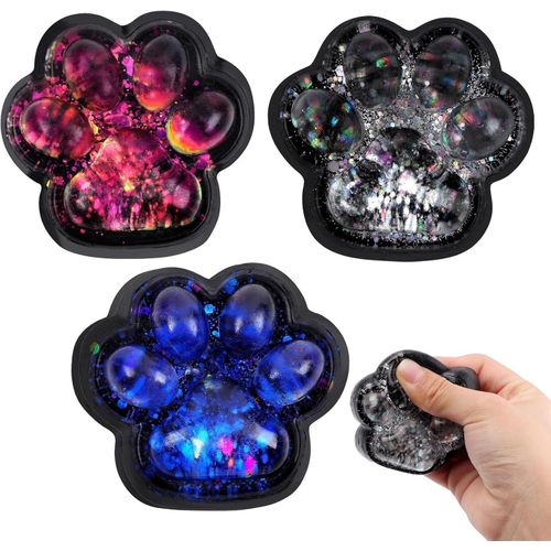 Pack of 3 Animal Squeeze Toy, Squishy Squeeze Toy, Cat Paw Design, Stress Relief, Anti-Stress, Sensory Toy, for Adults and Children from 3 Years