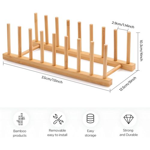 Bamboo Dish Organizer - 4 Pack Drying Rack for Dishes, Pots, Books