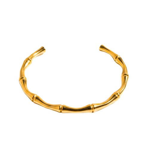 Women's stainless steel waterproof bracelet - elegant wrapped bamboo design - gold-colored lens that does not affect - fits all sizes