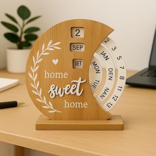 تقويم خشبي دائم - سويت هوم - تقويم مكتب دائم للمكتب والرفوف تقويم خشبي دائم للمنزل الجميل - رف ديكور للمكتب الأنيق