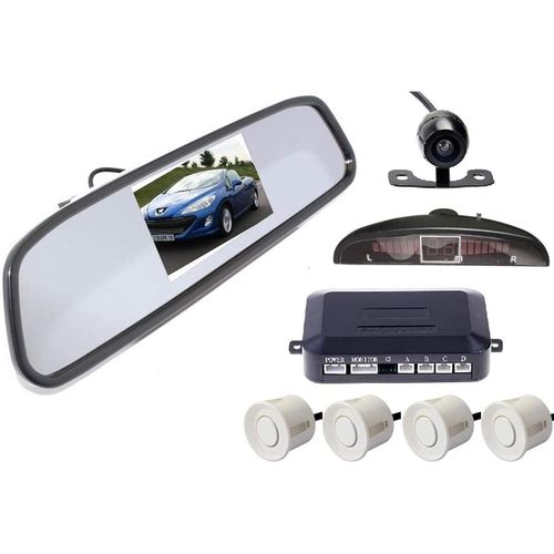 REARVIEW LCD MIRROR MONITOR, CAMERA, INDICATOR AND WHITE CAR PARKING SENSOR