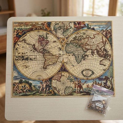 Ancient World Map 1000 Pieces Puzzle for Adults Premium Cardboard Puzzle - Anti-Stress and Decoration