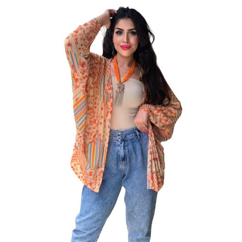 Blouse Barn Abstract Print Batwing Kimono