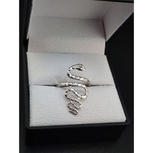 Bold Silver-Tone Snake Wrap Ring for Women - Textured Serpent Statement Jewelry
