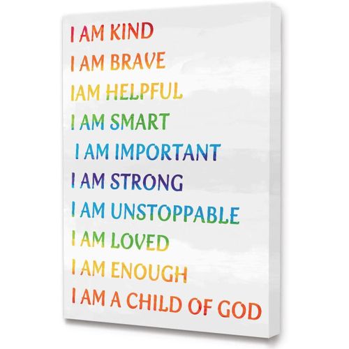 LISTNGBO I Am Kind I Am Brave Poster Canvas Prints Framed Wall Art Painting Ready to Hang for Nursery/Home/Bedroom Decor-Motivational Canvas Wall Art Gifts for Kids Teens Boy Girl 12 x 15 Inches
