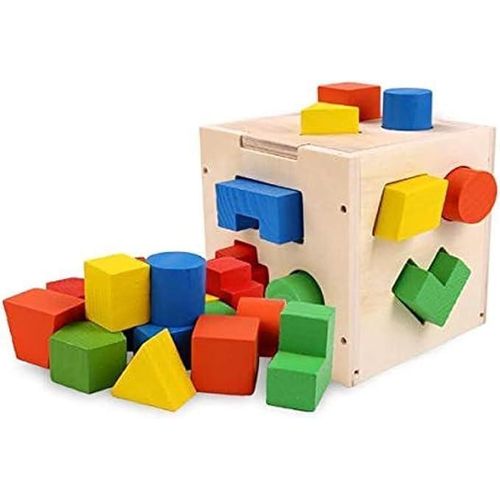 Wooden Shape Sorting Cube Toy - Montessori Educational Sorting Box with Colorful Geometric Cubes Early Learning Toy for Toddlers and Preschoolers