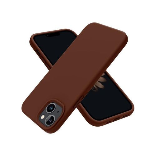 Compatible with iPhone 13/14 Case 6.1 Inch Slim Liquid Silicone 4 Layers Soft Gel Rubber Shockproof Protective Phone Case with Anti Scratch Microfiber Lining (Brown)