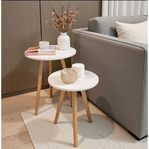 Set of 2 Side Tables MDF - White - Height 45/50 - TW-010-W.1