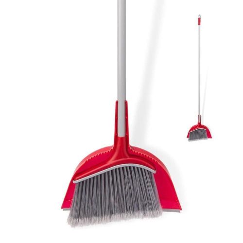 Dustpan and Broom Set, long handle with comfortable grip, angled bristles for sweeping, dustpan with rubber lip, for floor cleaning