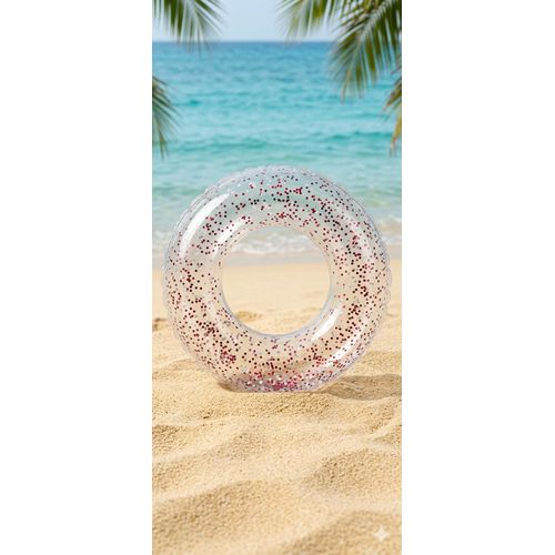 Inflatable Transparent Swim Ring with blue Glitter, 90cm (Large) - Perfect for Kids and Adults to Enjoy Pool and Beach Fun.
