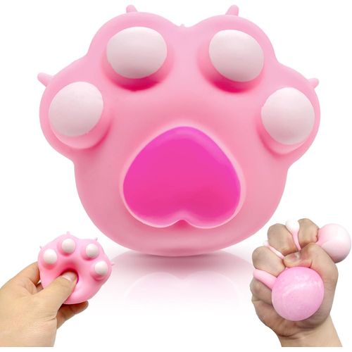Cat Paw Squeeze Ball Squishy Toys (Pink), Cute Stress Balls Sensory Toys for Kids Adults, Animals Dough Ball, Fidget Toys, Colorful Cat Paws Squishy Ball for Easter Basket Stuffers, Party Favors
