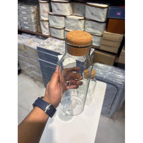 Clear Glass Carafe Water Bottle with Natural Cork Lid Stopper, 1200ml – For Water, Juice, and Beverages