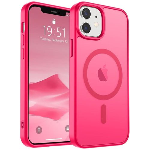 Mobile Phone Case iPhone 12/13 mini 5.4 inch Compatible with MagSafe Translucent Matte Magnetic Shockproof Anti-Fingerprint Protective Case Case, Bright pink