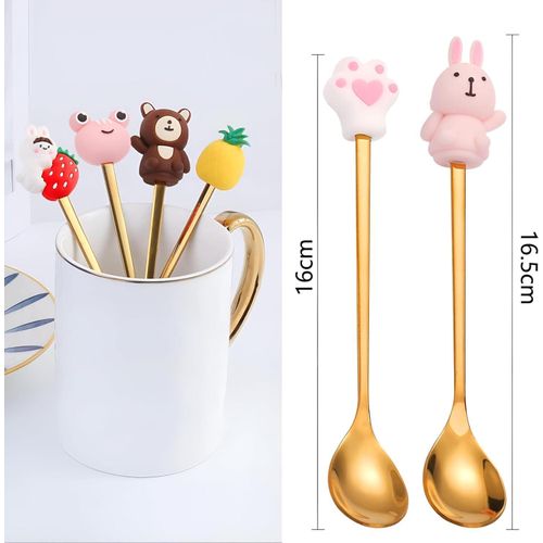 Stainless Steel Mini Spoons - Set of 6 Cartoon Dessert Spoons Perfect for Coffee, Ice Cream and Cream, Cute Design to Add a Touch of Fun to Every Meal