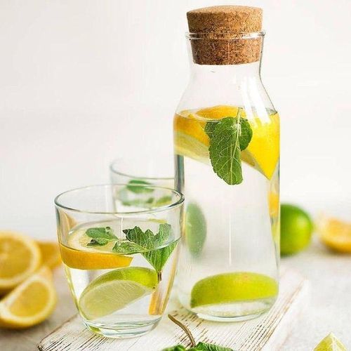 Glass Bottle with Natural Cork Lid 1.5L – Clear Glass Water Carafe for Juice, Water, Cold & Hot Beverages – Multi-Purpose Glass Storage Bottle for Grains, Beans and Dry Food – Elegant Modern Design for Kitchen and Dining Table