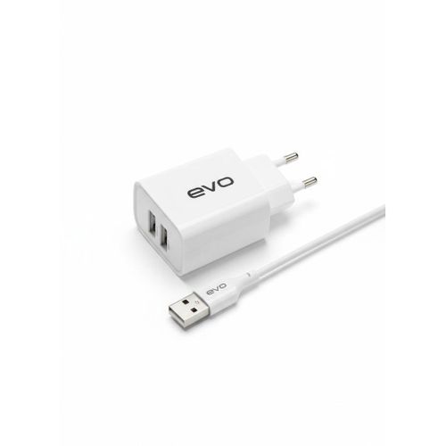 EVO C01 Dual USB Wall Charger with Fast 2.4A Output, Smart Charging Technology, Includes 100cm USB to Type-C Cable, Compact & Durable Design, Safe & Efficient Power for Smartphones, Tablets, and Multiple Devices
