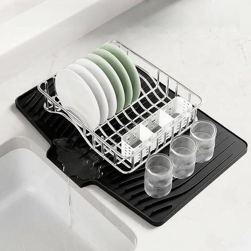 Practical Silicone Sink Mat 32x39cm, Helps Drains Dish and Cup Water Directly Into the Sink, Keep Kitchen Countertop Dry and Cleaner.