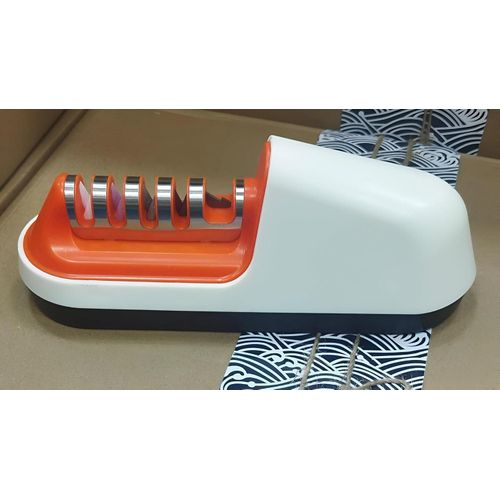 Sharpening tool - manual sharpener with five stages for kitchen knives and scissors, compact size to save space, sharpens edges quickly and accurately, ideal for daily use