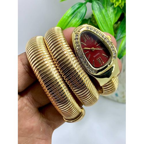 ساعة سيدات فاخرة سيربانتي مع سوار ملفوف مرن وحافة مرصعة بالكريستال