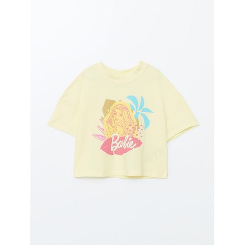 Crew Neck Barbie Printed Girls Crop T-Shirt