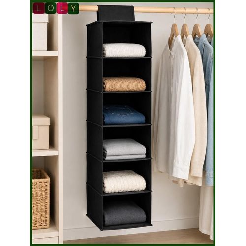 6-Shelf Hanging Wardrobe Organizer – Foldable Clothes Organizer for Storing Clothes, Towels, and Pants, Maximizing Wardrobe Space