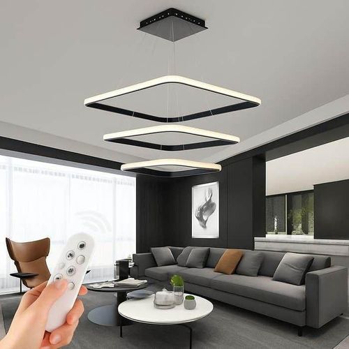 Modern LED chandelier, square, 3 movements, remote control, 60 cm