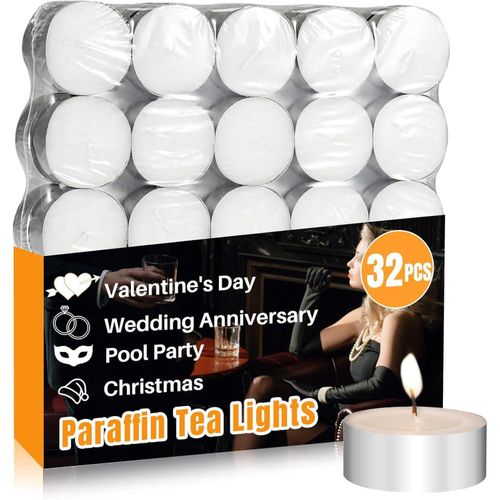 Paraffin Tealight Candles Bulk - Paraffin Tea Candles Tea Lights Candles Tea Tree Lights Mini Votive Paraffin Candle with Cotton Wick for Home,Pool,Shabbat,Wedding,Emergencies,Christmas (32)