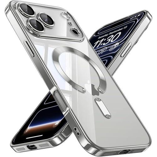 Magnetic case Compatible with iPhone 17 Pro Max, Full Camera Protection with lens, Compatible with wireless charging, Transparent Shockproof slim Protective Case (Gray)