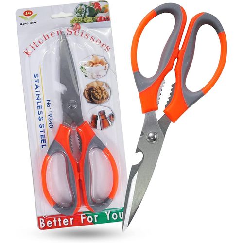 Kitchen Scissors Multipurpose Meat Vegetable Cutting Scissor Stainless Steel Scissors for Kitchen Use with Nut Cracker Bottle Opener Gray Red