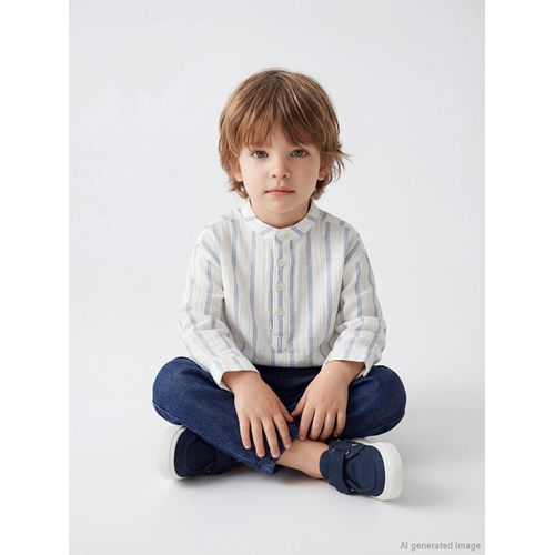 Mandarin Collar Striped Baby Boy Shirt And Trousers