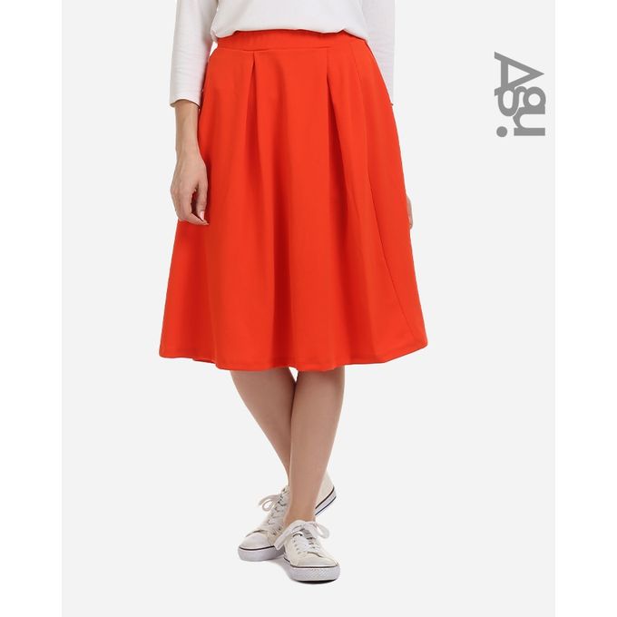 اشتري Agu Plain Fashionable Midi Skirt - Orange في مصر