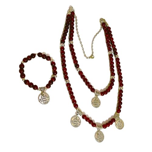 Necklace & Bracelet Dark Red & Stylish