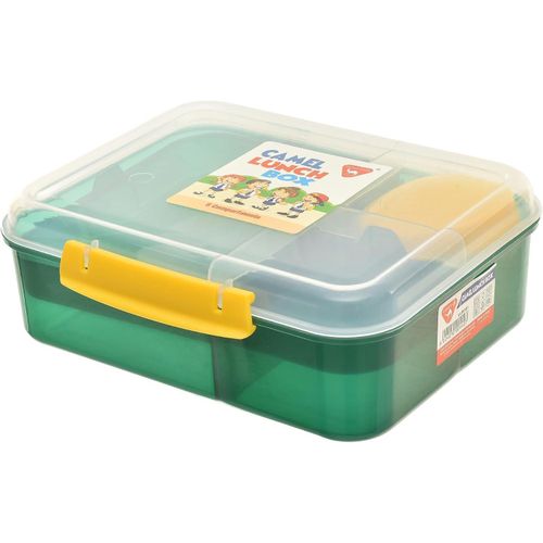 Camel LUB001 Two-Tier Compartment Lunch Box with Transparent Lid, 5 Pieces - Green