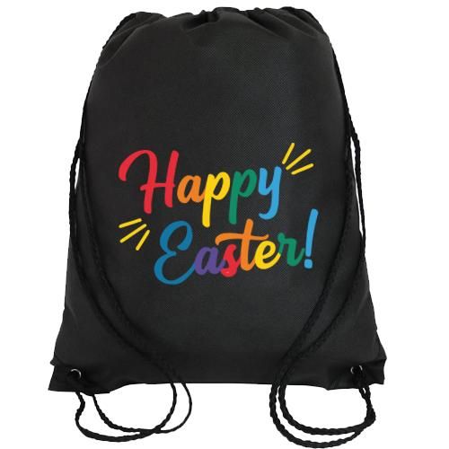 Happy Easter Drawstring Bag Natural Cotton Colourful Festive Print Lightweight Backpack
