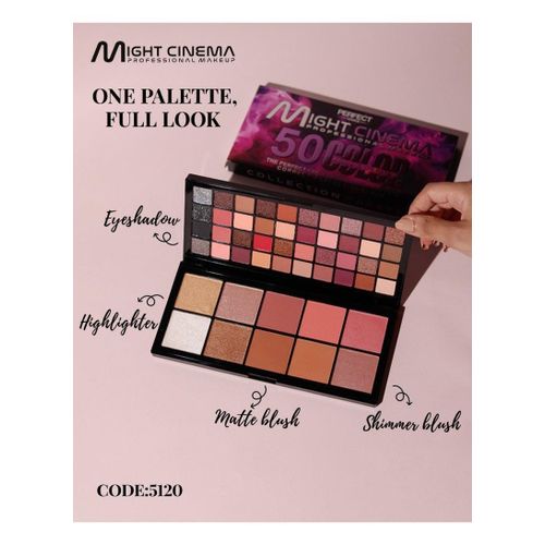 Might Cinema "The new Might Cinema Palette... your all-in-one makeup essential It includes 50 shades of: Matte & shimmer eyeshadows Matte & shimmer blush in soft colors Highlighter for a natural glow