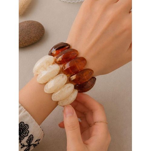 Wide summer bracelets for women and girls made of colorful clear acrylic, thick curved bracelets that are stackable and stretchy.