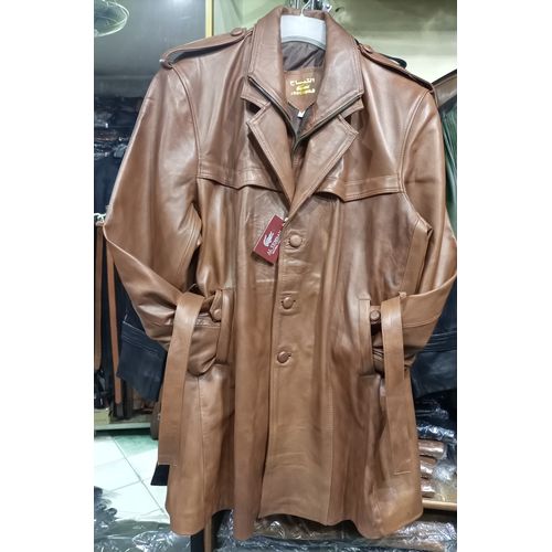 جاكيت جلد طبيعي طويل للرجال