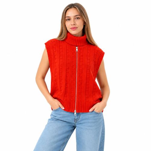 Women's Turtleneck Knit Vest, Full Zip-5925 -red